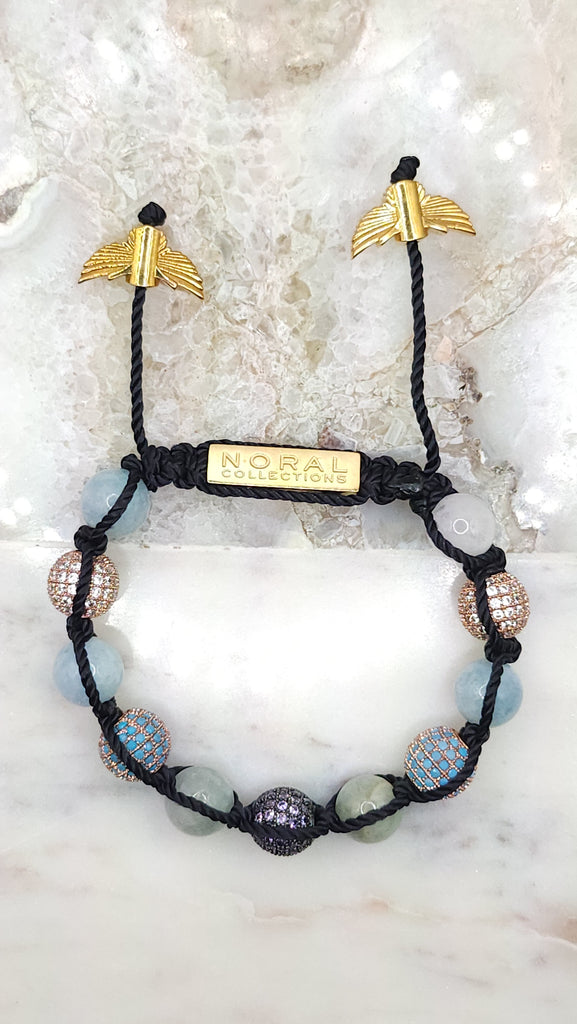Beaded Bracelet with Aquamarine and Cz Diamonds