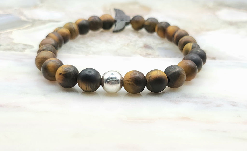 Beaded Bracelet with Matte Tiger Eye and Silver