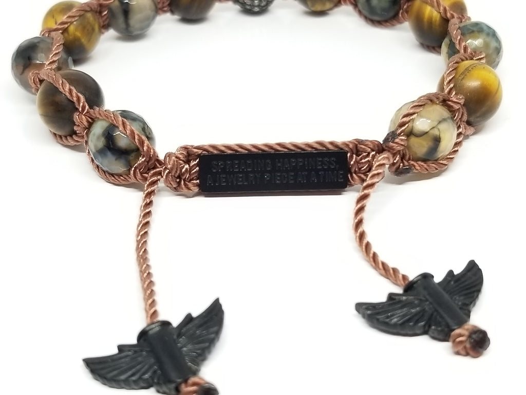 Matte Tiger eye with Crackle Agate and CZ Diamond Bracelet