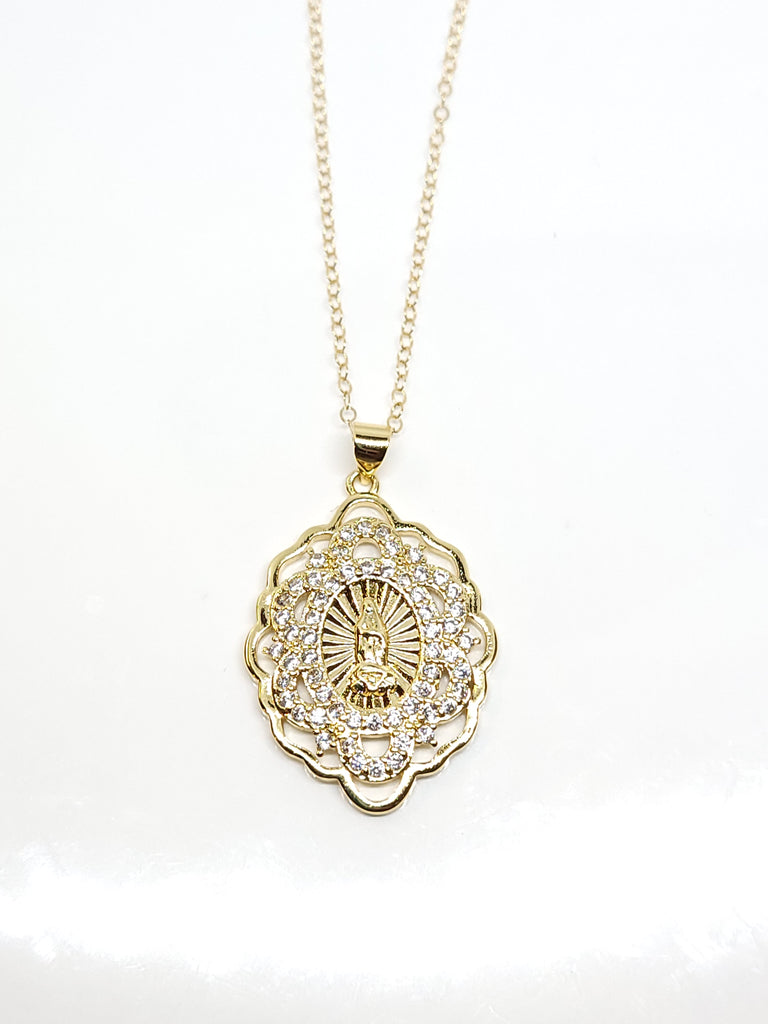 Mary Two Row CZ Religious Necklaces