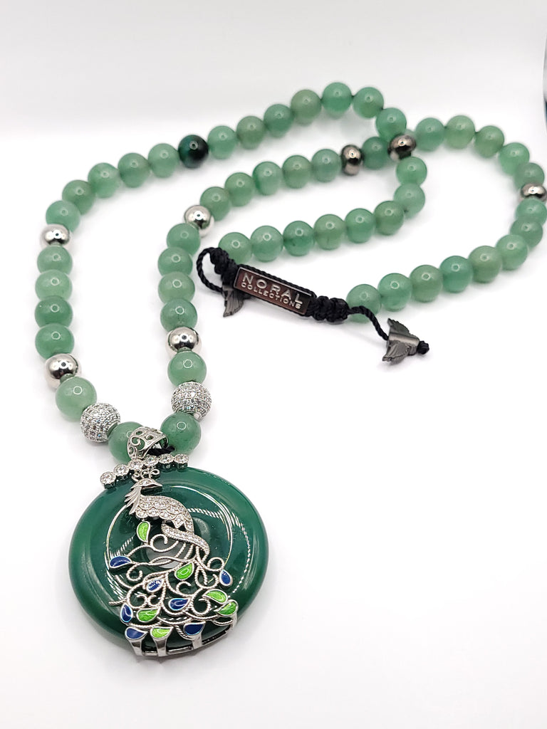 Peacock Jade , Green Aventurine and CZ Diamond Necklaces