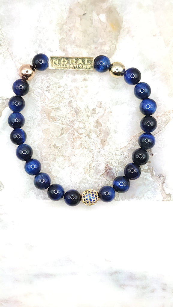 Beaded Blue Tiger, Cz Diamond Bracelet