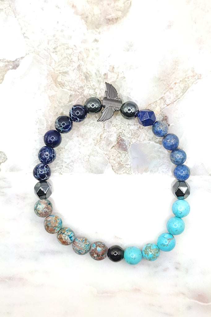 Men's Beaded Bracelet with Blue Lace Agate, Lapis, Jasper