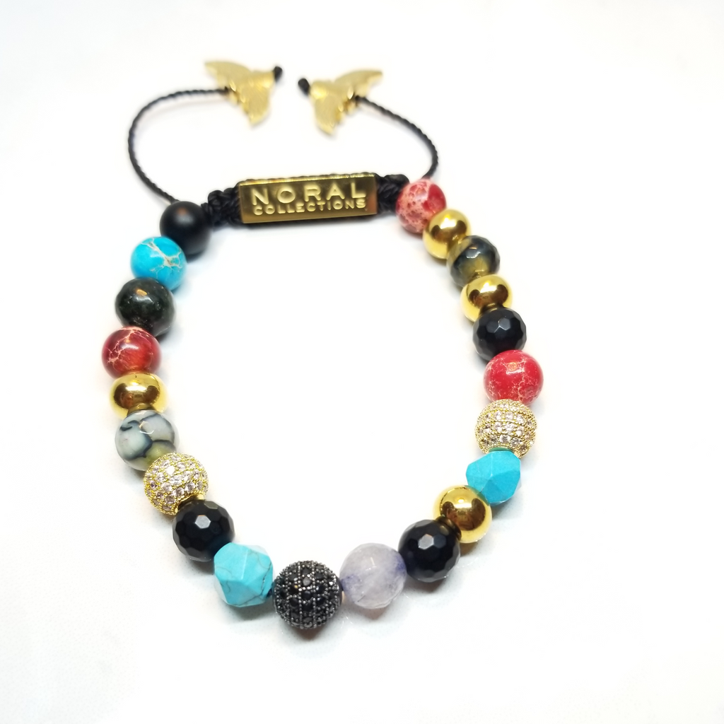 Agate, Quartz, Turquoise, Jasper, Onyx and Cz Diamond Bracelet