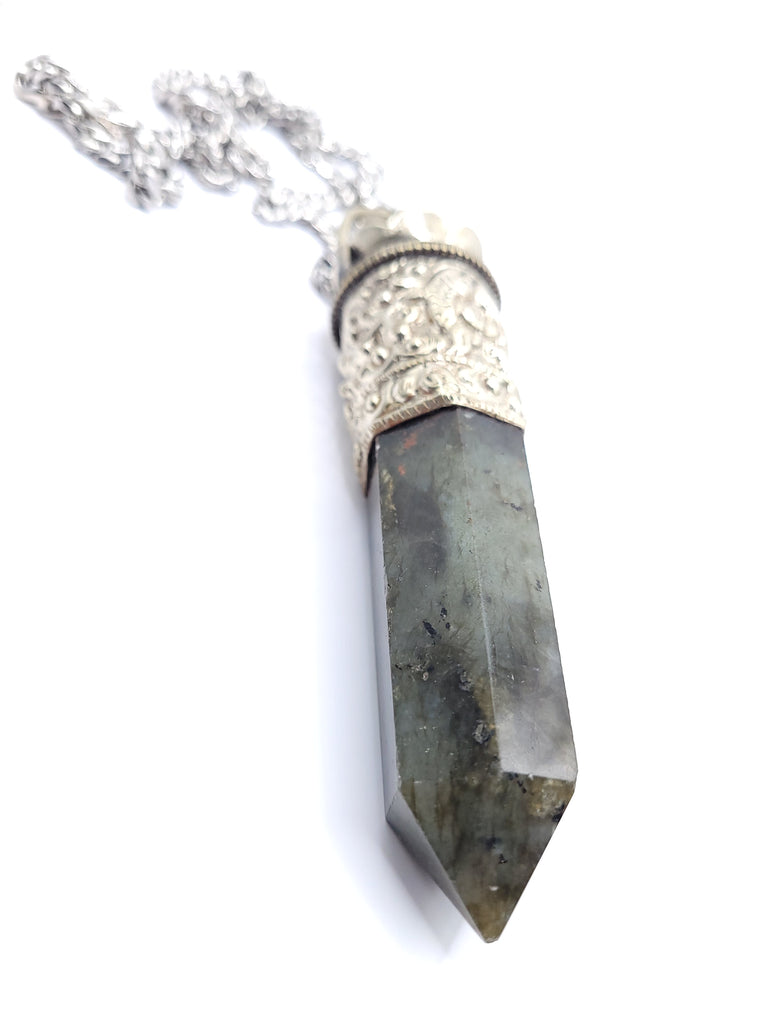 Large Labradorite Sterling Silver Necklace Point.