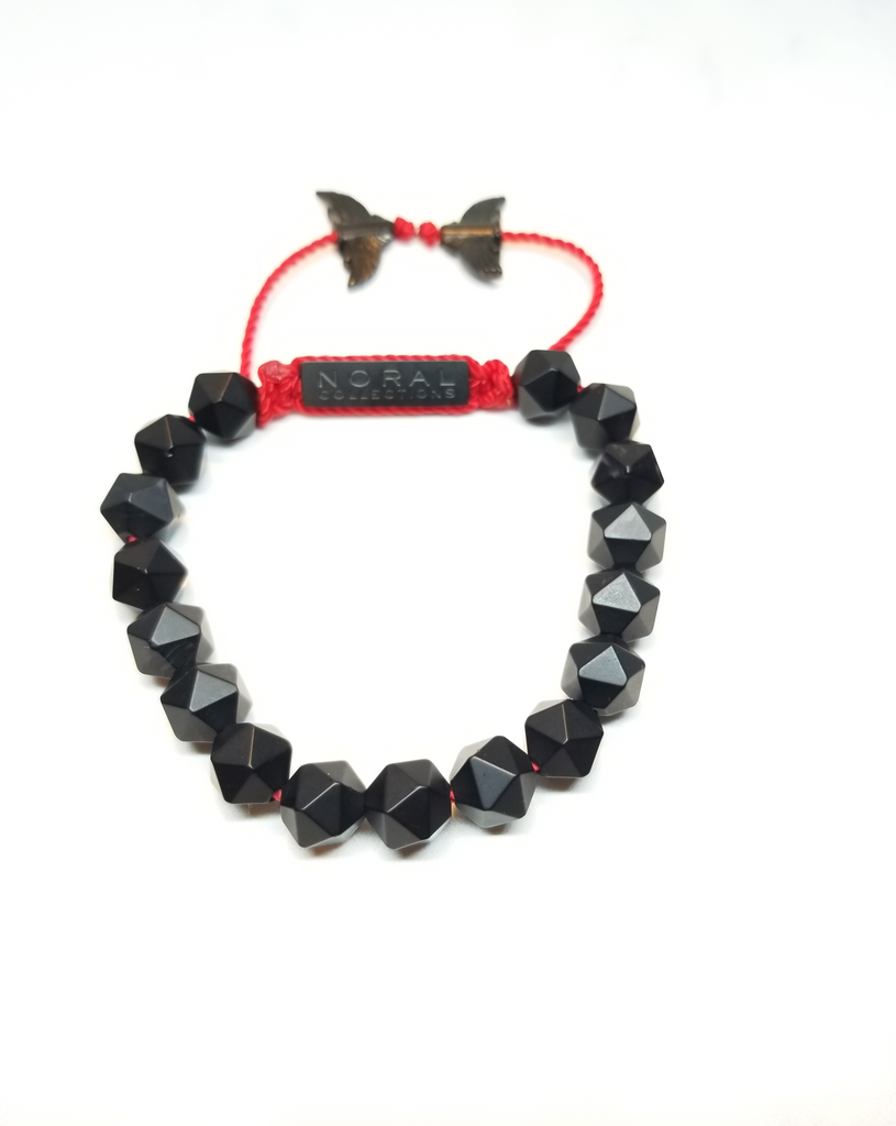 Diamond cut Black Onyx With Red String Bracelet