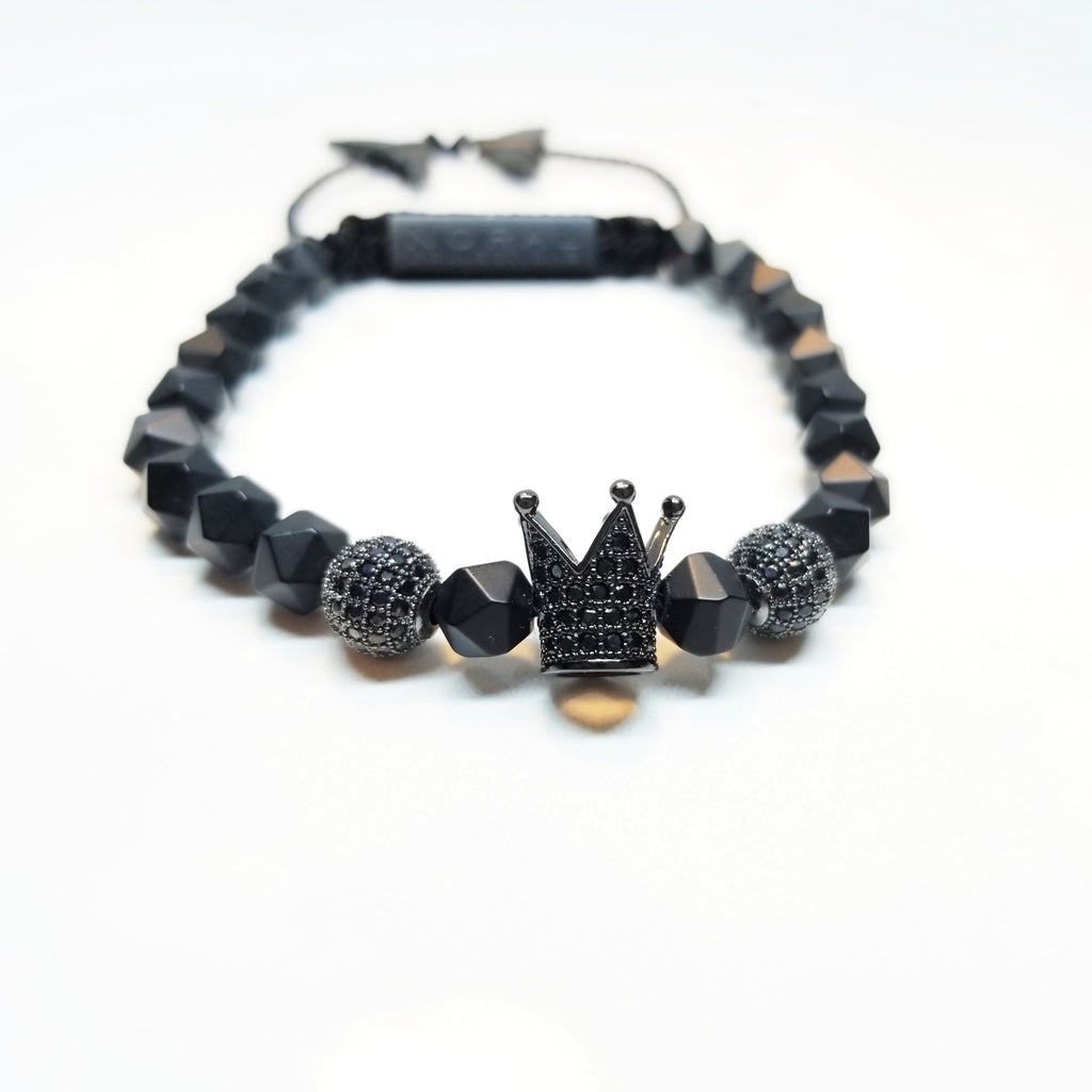 Diamond Cut Black Onyx With Crown Bracelet
