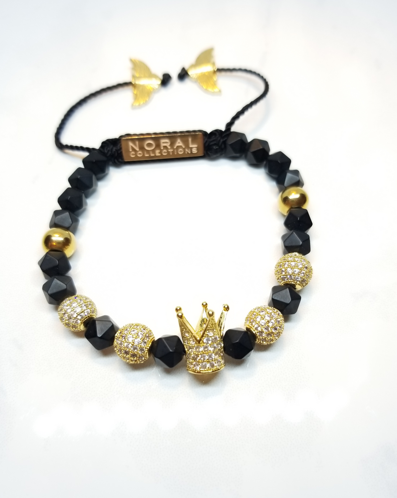 Black and Gold Diamond Cut Black Onyx Crown Bracelet